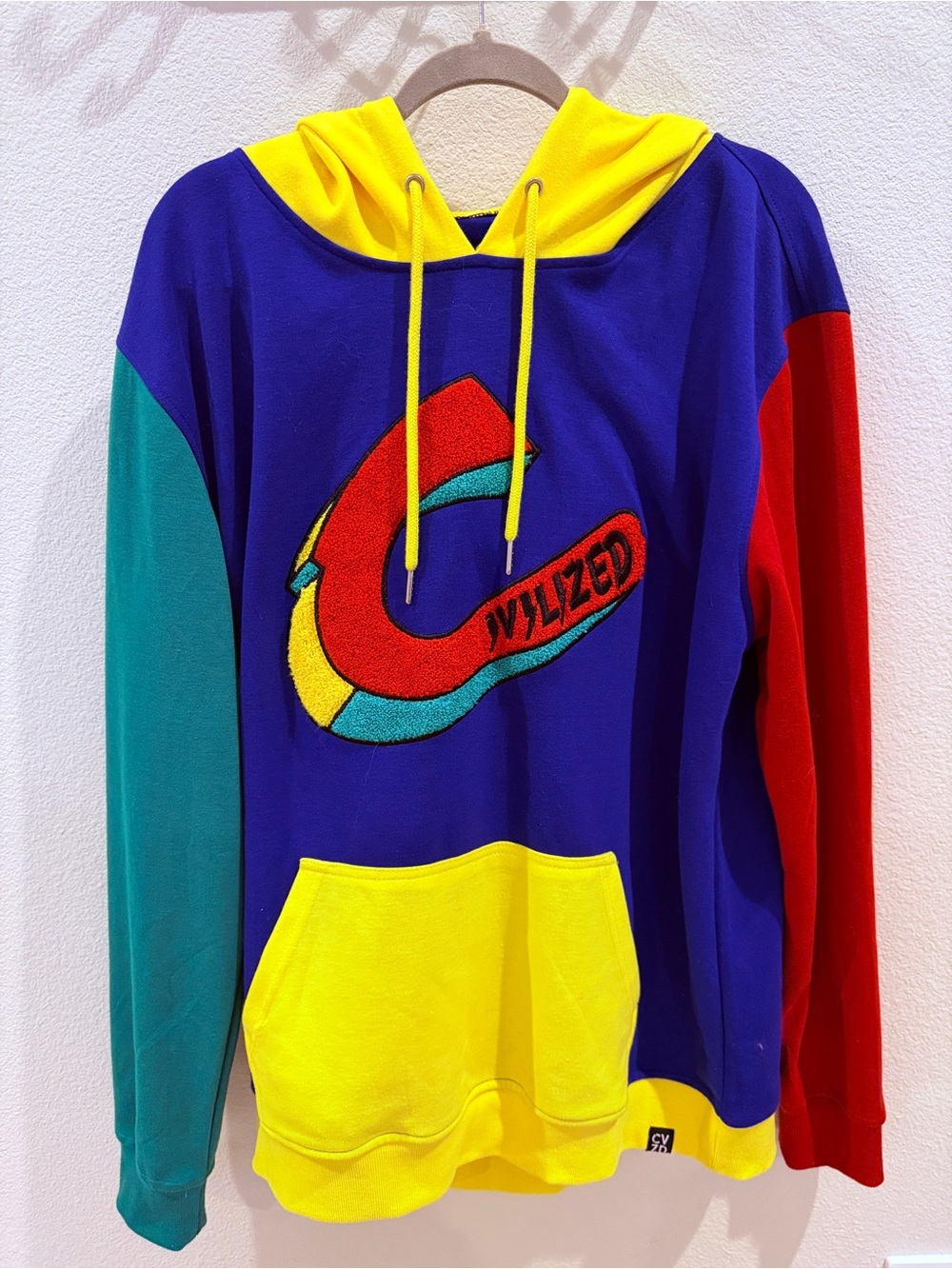 Colorblock Crewneck Hoodie - Blue with Yellow, Red & Teal Accents